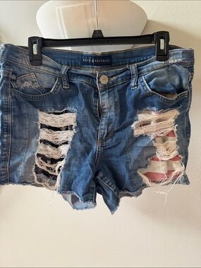 Rock & Republic Distressed Blue Denim Cutoff Shorts
